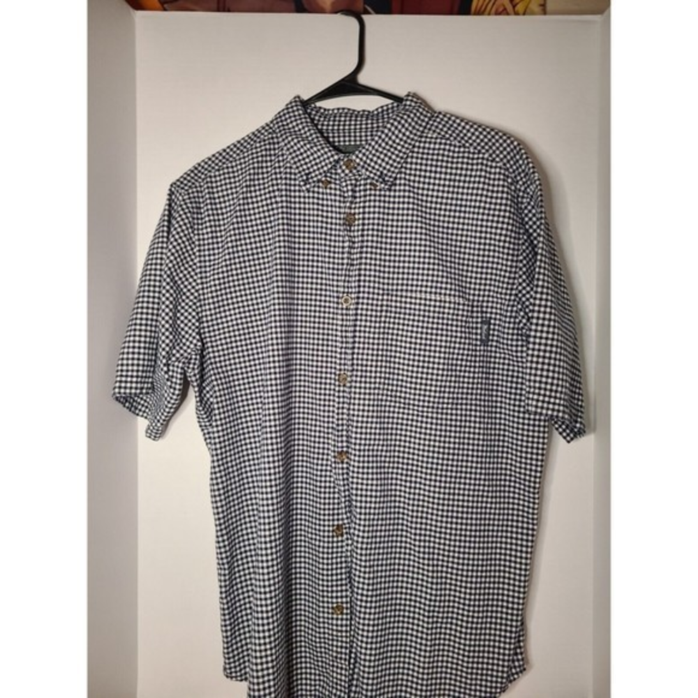 Men’s Blue/ White Plaid Color‎ Woolrich Button Up Shirt-Size L